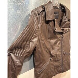 Celebrity Pink Faux Leather Asymmetrical Zip Motorcycle Jacket Brown M